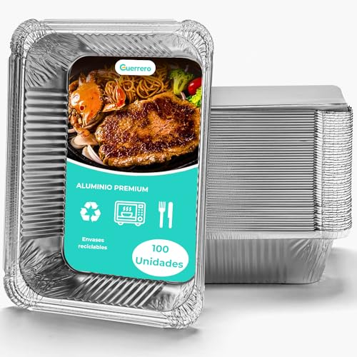 Bandejas de Aluminio Desechables con Tapa- moldes desechables para repostería y Comida - Recipientes Aptos para Horno y Microondas de Aluminio Ultra Resistentes - Envases para Barbacoa y Parrilla