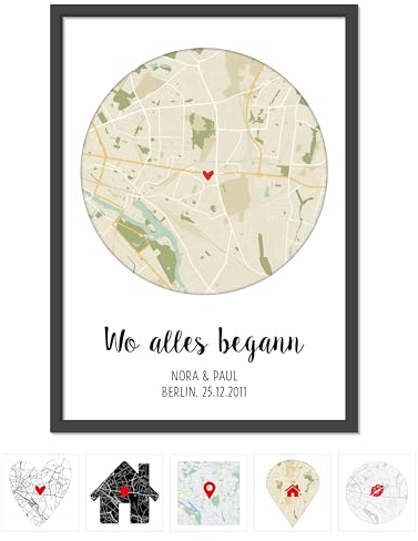 OWLBOOK® Geschenke für Frauen | Wo alles begann Bild mit Landkarte & Koordinaten | Personalisierte Geschenke | Geburtstagsgeschenke für Frauen | Hochzeit Jahrestag Einzug Retro Karte Papier