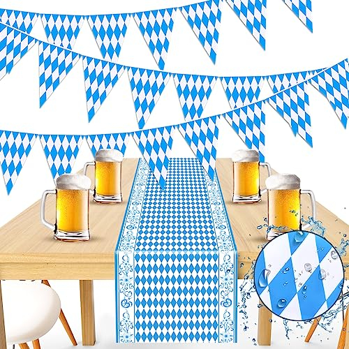 iZoeL Oktoberfest Deko Tischläufer 30 mx40 cm Tischlauf auf Rolle Bayrische Girlande Wimpelkette Oktoberfest Tischlauf Oktoberfest Partysdeko für Bierzelten Bier Festival München