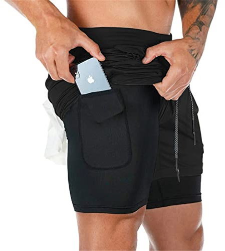 Superora Herren Sport Shorts Laufshorts 2 in 1 Kurze Running Sporthose Fitness Training Mit Eingebaut Taschen