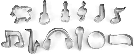 Lot de 12 emporte-pièces en acier inoxydable en forme de notes de musique et d'instrument