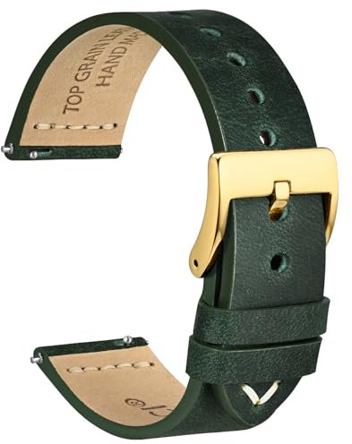 WOCCI 20mm Antikes Uhrenarmband für Herren, Sattelleder, Goldener Schnalle (Armeegrün)