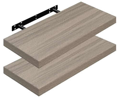 WOLTU 2X Wandregal Wandboard Bücherregal Regale für Deko Wandablagen aus MDF Holz, 2er Set Hängeregal Graue Holzoptik, 50x22.9x3.8cm