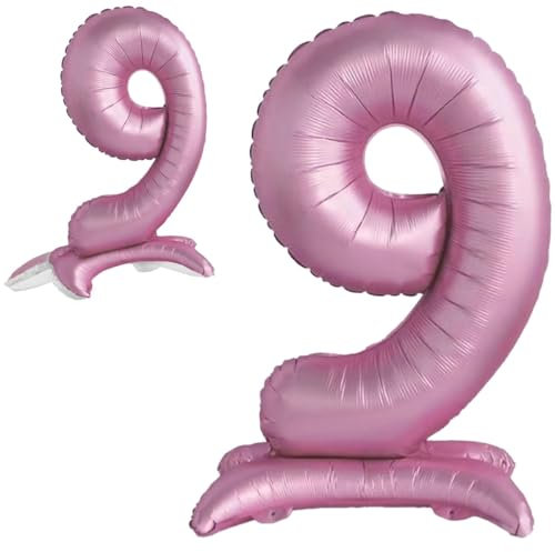Luftballon 9. Geburtstag Zahl 9 Rosa Stehende XXL Riesen Folienballon 82cm Geburtstagsdeko Mädchen Ballon Zahl Deko zum Geburtstag.