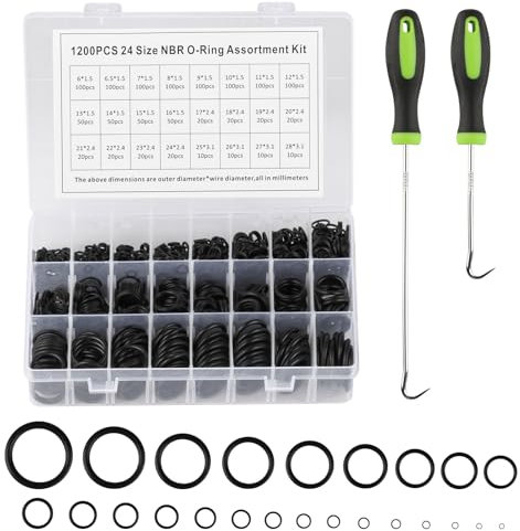 1200 Pcs Rubber O Ring Assortment Kit, O Rings Rubber Assorted Seal Kit, O Ring Set, Tap O-rings Gaskets Washers for Plumbing Air Gas Sealing Repair