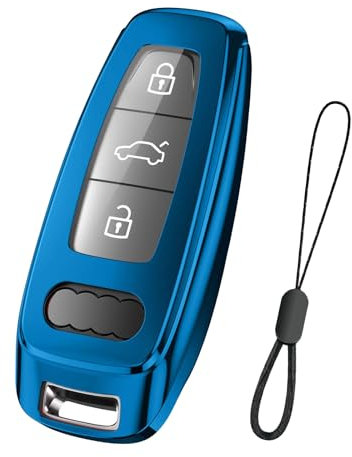 Teenpull Schlüssel Hülle für Audi A6L A6 A7 A8 Q7 Q8 E-Tron 2018-2024 A3 S3 S6 SQ7 RS6 S7 RS7 Schutz SchlüsselHülle für Autoschlüssel mit Schlüsselanhänger Autozubehör (A-Blau)