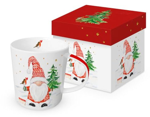 PPD Tasse Weihnachten Winterzwerg im Schnee aus Porzellan. Motivtasse für den gedeckten Tisch und als Geschenk 0,4L x H10,5cm