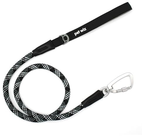 Premium Dog Rope Lead with Secure & Lightweight Aluminium Carabiner Clip | 1m Length, Padded Comfortable Handle, Stylish Black & Green Design | Perfect for Dogs up to 30kg (Black)