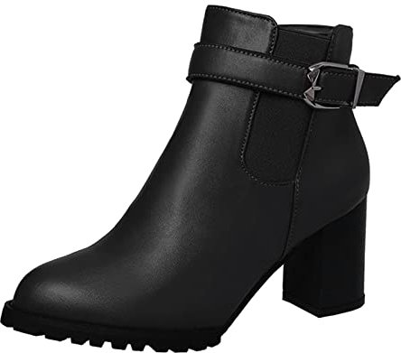 Genérico Calzado Impermeable Mujer Botines Militares Mujer Botas Chunky Mujer Tobillo Cuero Casual Tacones Zapatos Botas de Mujer Botas Mujer Coronel Botines con Cordones Mujer (Black, 38)
