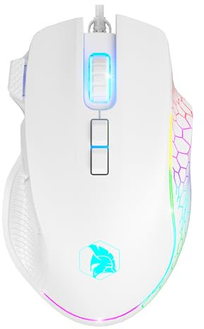 EMPIRE GAMING - 2025 Nuovo - W905 Mouse da Gioco Cablato - 12800 DPI 1000Hz - RGB - Ergonomico - PC, Console di gioco, PS5, XboxOne/Series e Mac - Software Incluso - 8 Tasti Programmabili (Bianco)