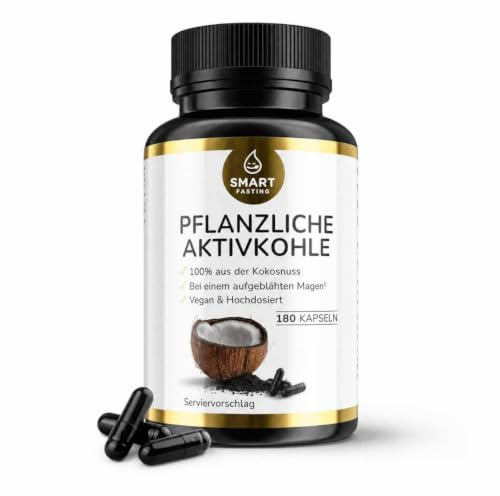 Pflanzliche Aktivkohle – aus der Kokosnuss - 180 Kapseln - 2.000 mg pro Tagesdosis – 100% vegan, ohne Zusätze – Hergestellt & laborgeprüft in Deutschland