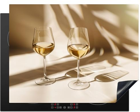 KitchenYeah© Protege Couvre Plaque De Cuisson Décoration Cuisine Tapis Protection Protecteur Induction 77x59 cm Vin - Verres à Vin - Blanc