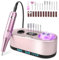 Urbuti Fresa per Unghie ,Fresa per Unghie Professionale 40000 giri Con 12 Testine di Levigatura, Display LCD, Controllo del Pulsante Illuminato,Silenzioso (rosa)