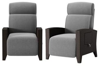 Ergonomische Relaxliege Rattansessel mit Verstellbarer Rückenlehne und dickem Kissen. Geeignet für Innenbereich, Balkon, Garten und Innenhof (Schwarz + Gray, 2 Packs)