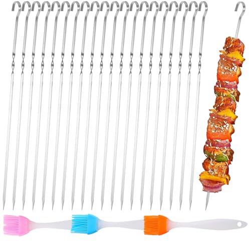 HonQiShiMY 40 Piezas Brochetas de Barbacoa de Acero Inoxidable 28cm,Pinchos para Barbacoa Reutilizables,Brochetas de Metal para Malvaviscos,Bombones, Aperitivos para Hogueras, Verduras, Pescado,Frutas