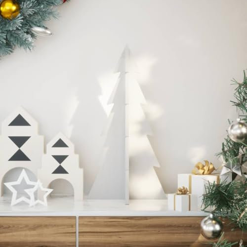 Albero di Natale in legno di pino massiccio, 59,5 cm, colore: bianco