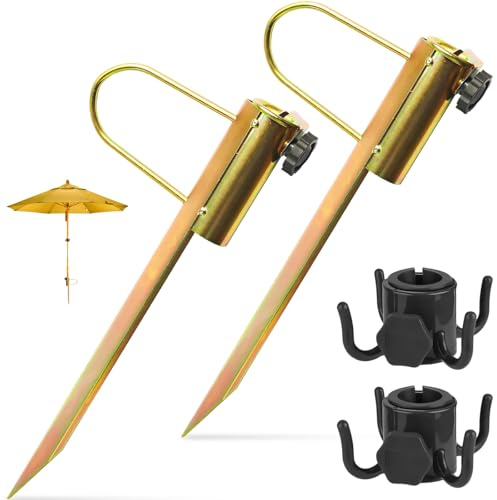 2Pcs Soporte Acero Sombrillas Césped Universal con Estaca, Mandril Paraguas Metal Playa para Sombrilla Diámetro 22-32 mm, Sostenedor Parasol Pesca Pesado, Ancla Arena Sun Beach para Jardín, Aire Libre