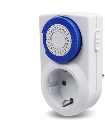 EXTRASTAR Enchufe Eléctrico Temporizador Mecánico de 24 Horas, Conmutación Cada 30 Minutos, Interruptor ON/Off, 230V 16A Blanco, 1Pcs