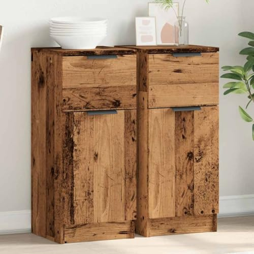 WHOPBXGAD Sideboard Set of 2, Modern Storage Cabinet with Door and Drawer, Reclaimed Wood Look, 30x30x70 cm for Living Room, Bedroom, Home Office, Easy Assembly, Multipurpose Furniture