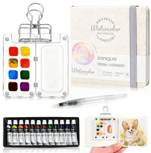 Mini kit de peinture aquarelle portable, kit de peinture de voyage, palette de peinture avec peinture, stylos aquarelle, carnet de croquis, pinces à classeur, boîte de peinture acrylique, ensemble