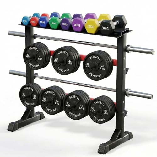 Hantelständer, Hantelscheibenständer 3-stufig Langhantelständer Stahl Kurzhantelständer Gewichtsständer Barbell Rack für Home Gym bis 300kg, 96 x 47 x 100 cm