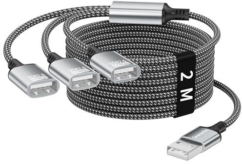 USB Splitter 1 zu 3,2M USB Splitter Kabel 1 Stecker auf 3 Buchsen,USB 2.0 Verteiler Adapter für Datenübertragung und Aufladen Kompatibel mit USB Geräte,Kamera,HUB,PC,Laptop,Mac,PS4/5,Tastatur,Mäuse