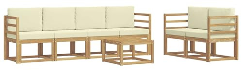 vidaXL Outdoor-Sofagarnitur mit Kissen 7 pcs Weiß und Creme, Moderne Outdoor-Sofagarnitur, robuste Eckcouch, stylisches Gartenmöbel, Akazienholz, Bequeme Sitzplätze