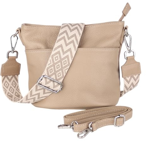 MIRROSI Damen Umhängetasche, Crossbody Bag, Echtleder I Made in Italy (1 Tasche 1 oder 2 Gurt(e)), 24x18x12cm (BXHXT) Mittelgroß