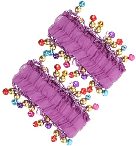 Bauchtanz Armbänder 1 Paar aus Polyester und Metall mit Kleinen Glöckchen | Dunkelviolett, Waschbar und Wiederverwendbar, Angenehm zu Tragen, für Bauchtanz und Kostümpartys, Elegantes Design