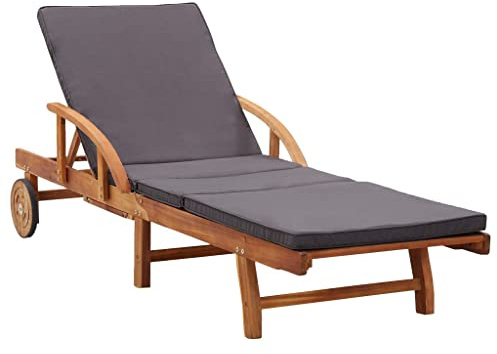 faucqel Sonnenliege Massivholz Akazie mit Auflage, verstellbare Gartenliege, wetterfest und klappbar, inklusive Kissen, mit Rädern und praktischem Ausziehtisch für Balkon, Terrasse, Pooldeck