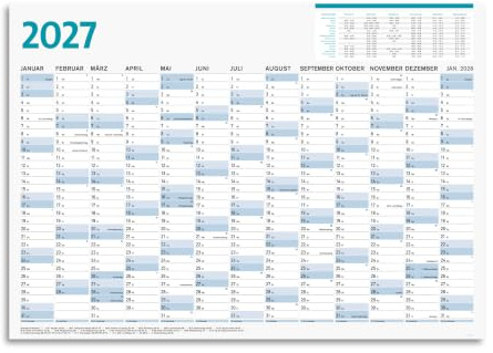 Jahresplaner 2027 DIN A1, Jahreskalender groß, 13 Monate (2 Stück) | Großer Jahreskalender, Mit Feiertagen, Schulferien & Monatsübersicht, Für Büro & Zuhause, Gefaltet