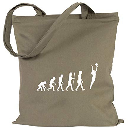 JUNIWORDS Jutebeutel - Wähle ein Motiv & Farbe - Evolution Volleyball (Beutel: Khaki, Motiv: Weiß)