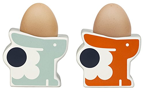 Orla Kiely Set of 2 Bonnie Bunny Boxed Egg Cups Persimmon / Duck Egg Blue