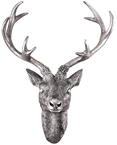 FineHome Tolles Hirschgeweih Hirschkopf Geweih Silber Optik 10-Ender 20x12x30cm Figur Skulptur