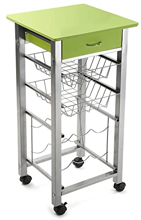 Versa Leicester Carro de Cocina con Ruedas, cajones y botellero, Verdulero con despensa y organizadores, Almacenaje de Cocina, Medidas (Al x L x An) 82 x 40 x 40 cm, Madera y Metal, Color Verde