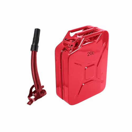 ASC - 20L Red Jerry Can with Red Spout Made of Metal - for Fuel, Petrol, Diesel - Heavy Duty Metal with Triple Handle and Locking Seal- 20 Litre