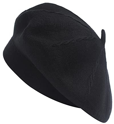 ZLYC Damen Kaschmir Baskenmütze Klassische Französischen Barett Einfarbig Warm Beret (Twist Schwarz),Einheitsgröße