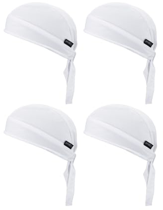 Schweißableitende Doo Rag kühlende Tauflappe, Helmeinsatz, groß, Motorrad-Tuch, Kopftuch, Bandana, Totenkopf-Kappen für Damen und Herren, Weiß, 4 Stück, One Size-3X-Large