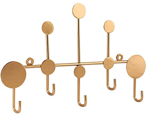 dedoot Kleiderhaken zur Wandmontage, Metallgarderobe, 5 Haken, goldfarben, robuster Eingangshaken für Kleidung, Hut, Schlüssel, Handtuch und Tasche