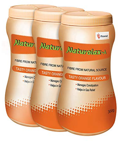 Naturolax -A Isabgol-Schalenpulver, wirksam bei Verstopfung, Orangengeschmack, ayurvedische Formel, ohne Gewohnheiten, hohe Brause, 300 g, 3 Stück, (Naturolax_300x3)