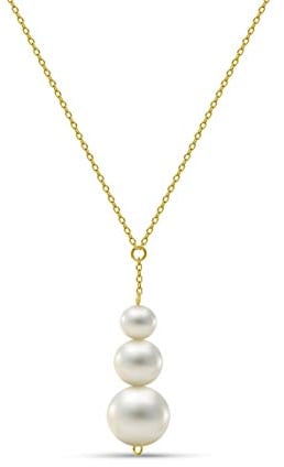 MIORE Schmuck Damen Halskette mit Kettenanhänger 3 runde weiße Süßwasserperlen 7.5 mm Kette aus Gelbgold 14 Karat / 585 Gold, Länge Einstellbar 42-45cm