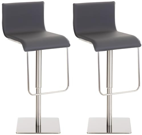 CLP 2er Set Barhocker mit Lehne Limon, Barstühle mit Kunstlederbezügen höhenverstellbar drehbar, Tresenstühle bis 240 kg belastbar, Farbe:grau, Gestell Farbe:Edelstahl