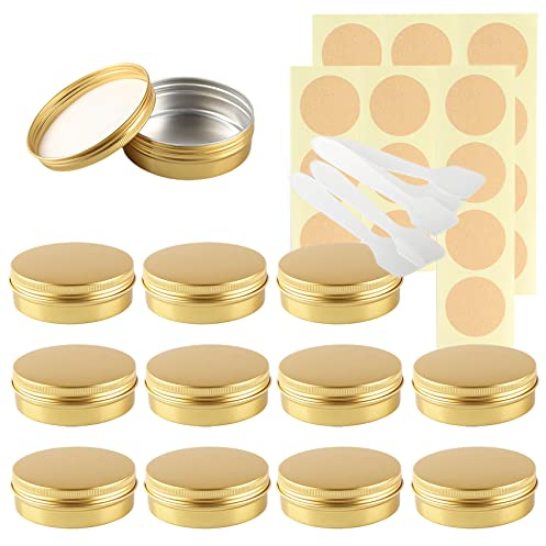 Lusdoly 100 Pièces Pots en Aluminium Or 100ml - Ø83x28mm Pot Cosmétique Bougie Aluminium Vides Pots de Voyage Rondes pour Crème avec Mini Spatule et Étiquette