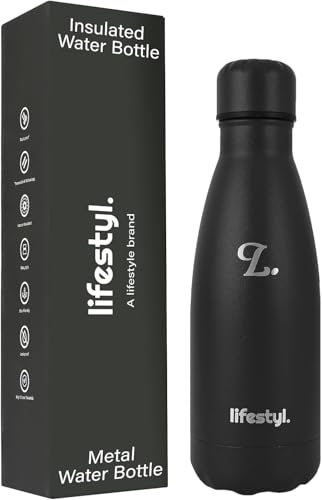 LIFESTYL. Stainless Steel Water Bottle | 24 Hrs Cold&12 Hrs Hot| Thermoshield Technology Vacuum Insulated Metal, Leak-Proof, Hike, Walks, Gym, Yoga, Cycling (Black, 1000, Milliliters)