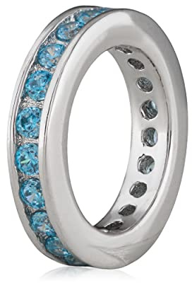 NKlaus runder Taufring aus Silber 925 mit Aquamarin-Zirkonia, rhodiniert