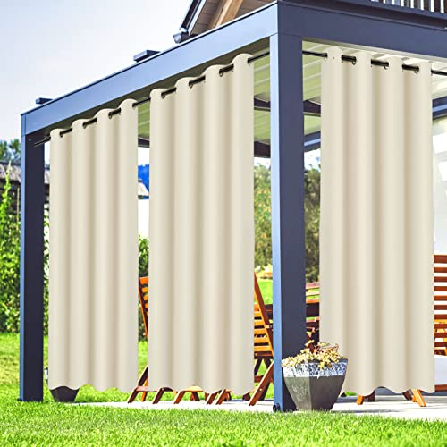 Rideaux Extérieurs imperméables - Rideau de Jardin d'extérieur imperméable - Rideau occultant avec œillets pour Jardin, pavillon, pergola, terrasse, véranda, Piscine (Beige, 1 pièce, 132 x 213 cm)