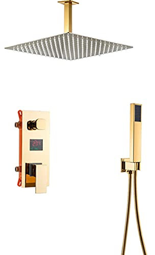 Samnuerly Duschsystem Rain Luxus-Hochdruck-Duschkombinationsset Unterputz-Duscharmaturen mit Duschkopf und Handbrause, goldenes Finish, Decke 25,4 cm