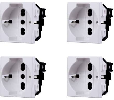 4 pcs Presa Schuko Bianco, Compatibile Con Bticino Matix