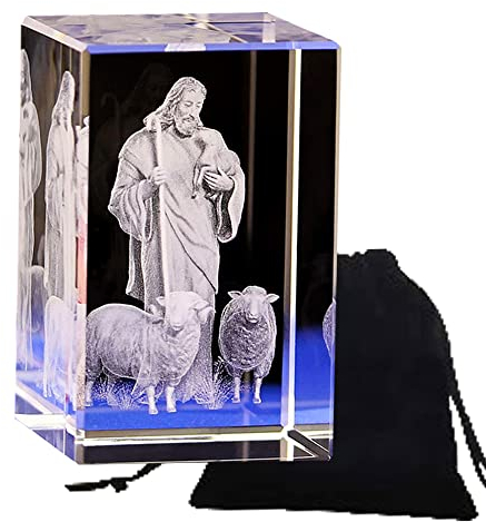 3D Gott Jesus Kristall Statue Tischplatte Glück Kristall Glas Würfel Kirche Souvenirs/Sohn Gottes Skulptur Retter Figuren Geschenke für Reichtum Neujahr #8