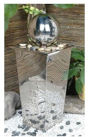Sphere & Stainless Steel Column Mains Powered Water Feature With Algae Tablets